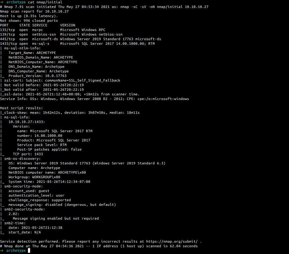 initial nmap scan