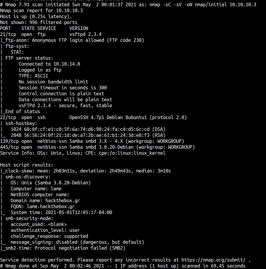 nmap initial scan