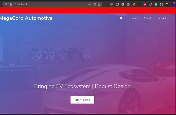MegaCorp Automotive webpage