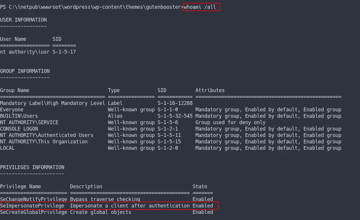 SeImpersonatePrivilege token