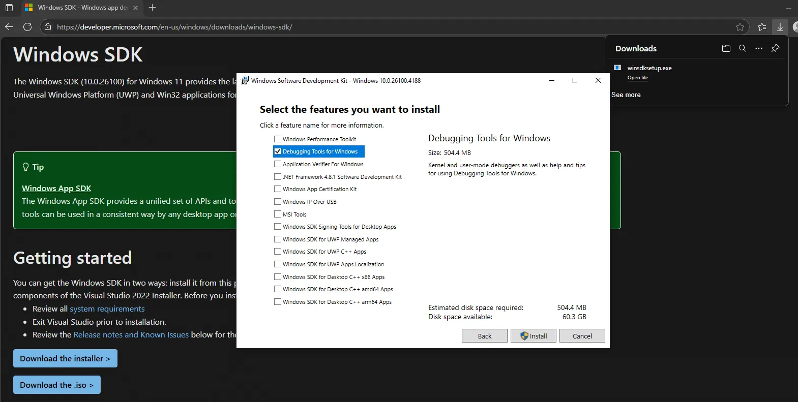 Install Debugging Tools for Windows