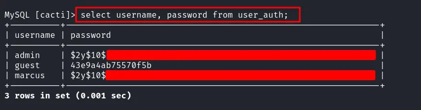 found hashes in mysql