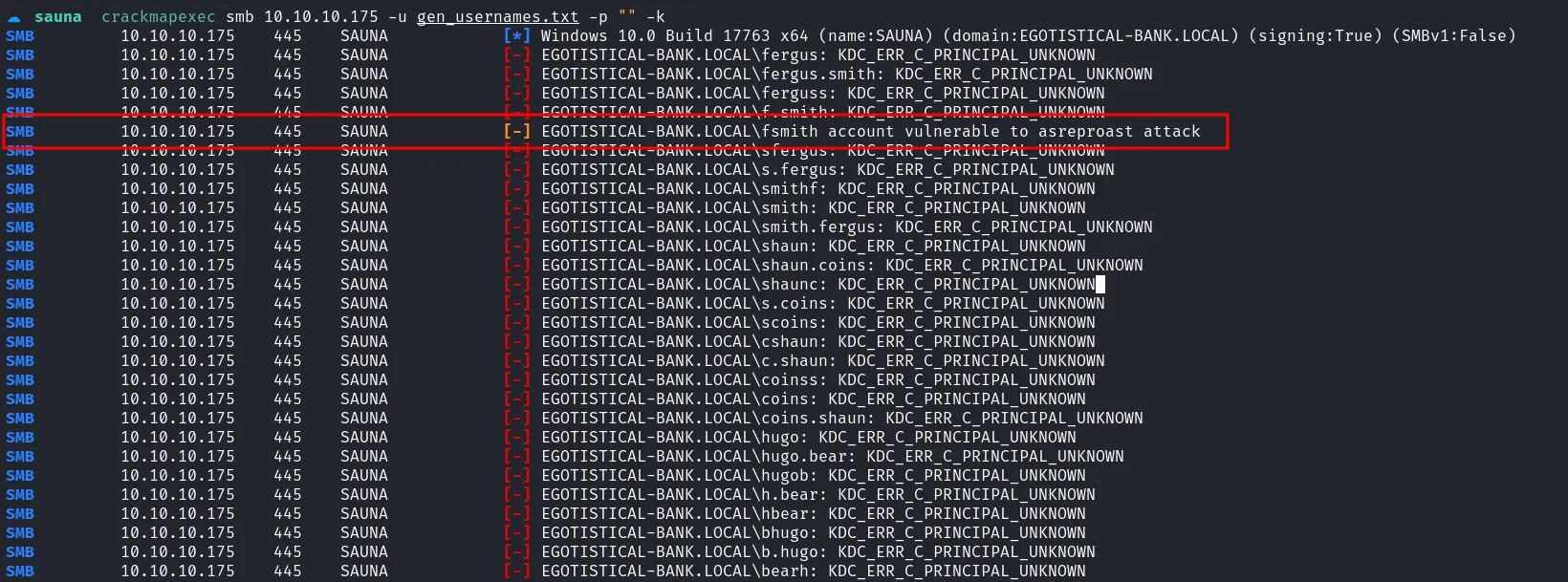 fsmith vulnerable to asreproast