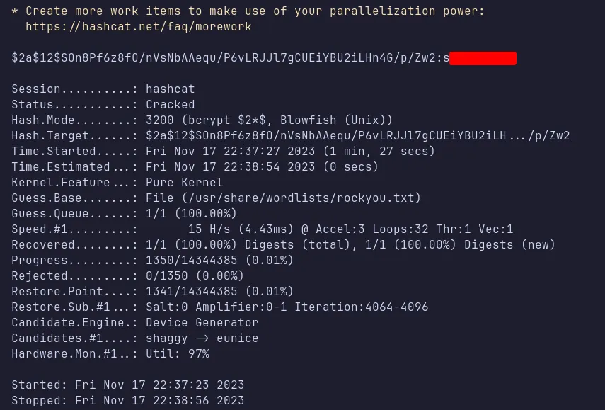 cracking joshua's hash using hashcat
