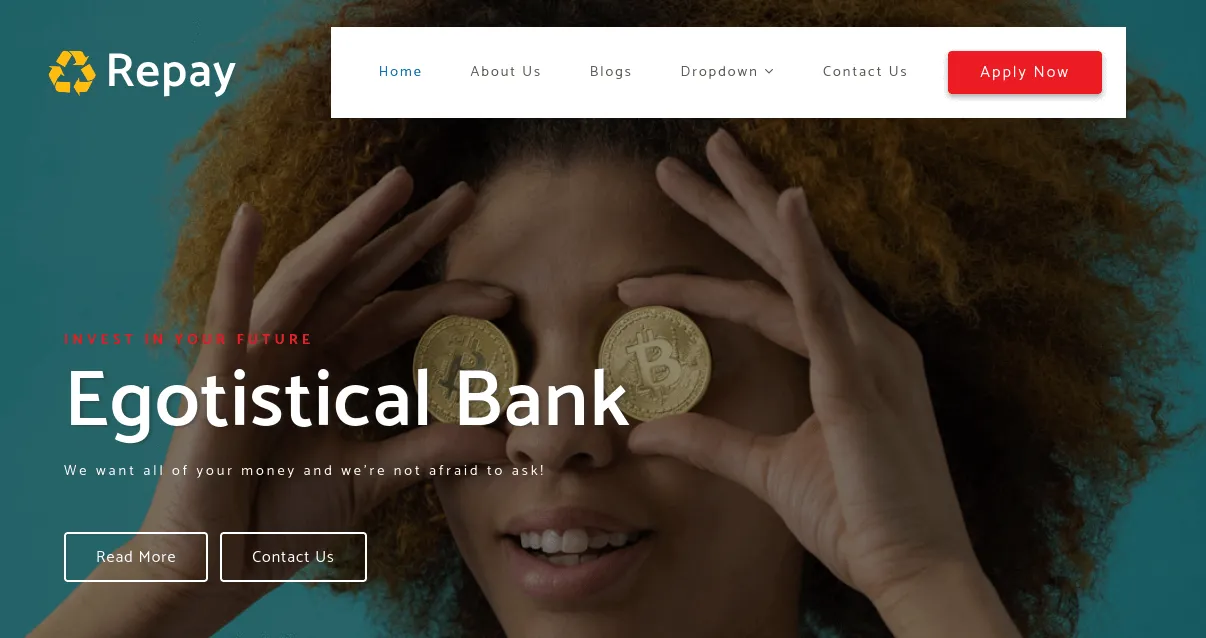 egotistical bank webpage