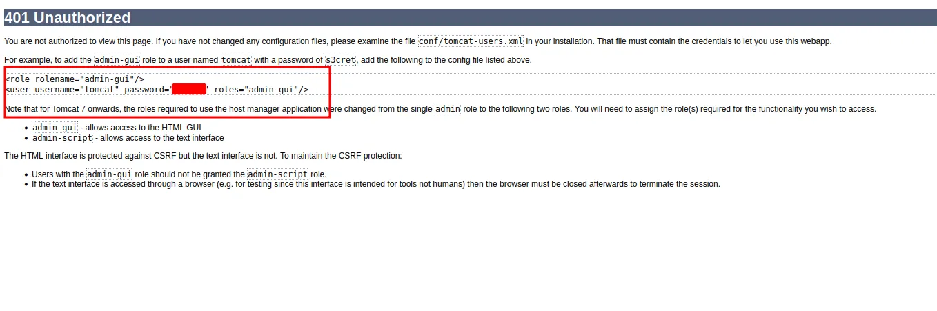 found credentials in error page