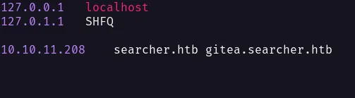 add gitea.searcher.htb in /etc/hosts