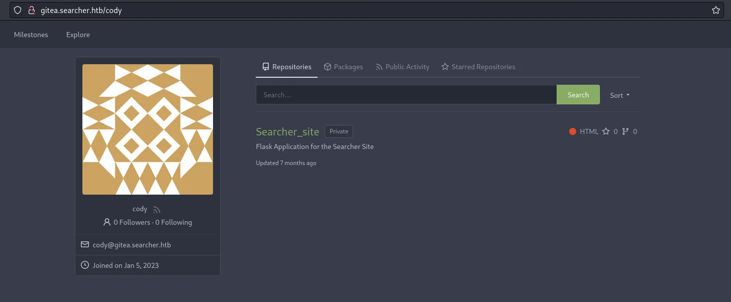 login as cody in gitea