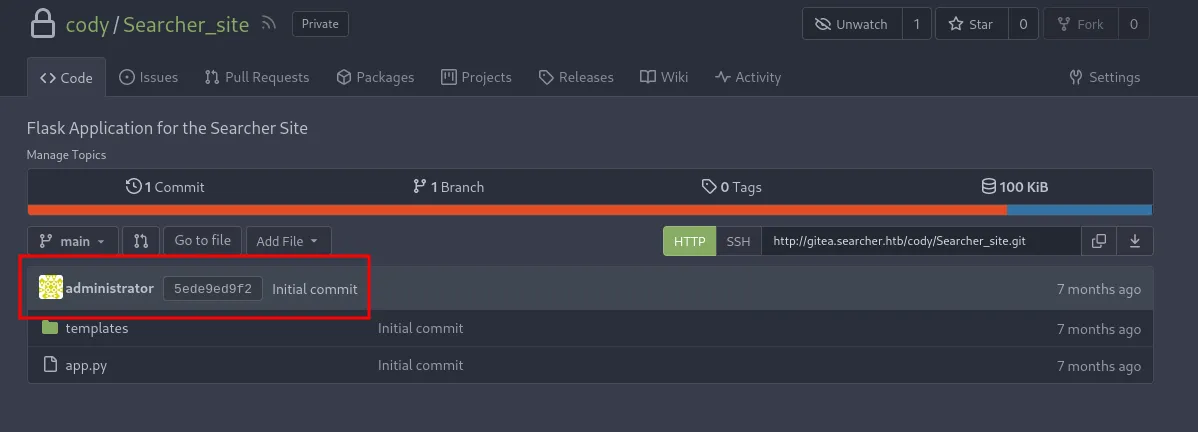found administrator user in gitea
