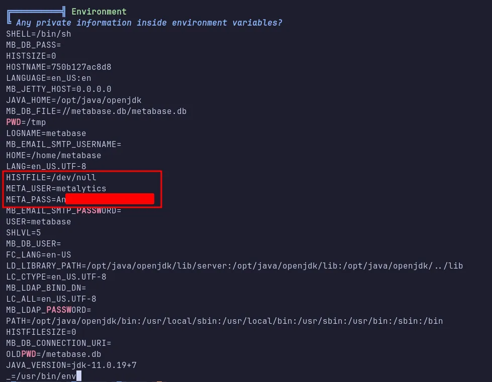 linpeas found metalytics credentials