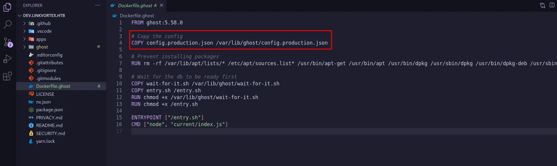 location ghost config file