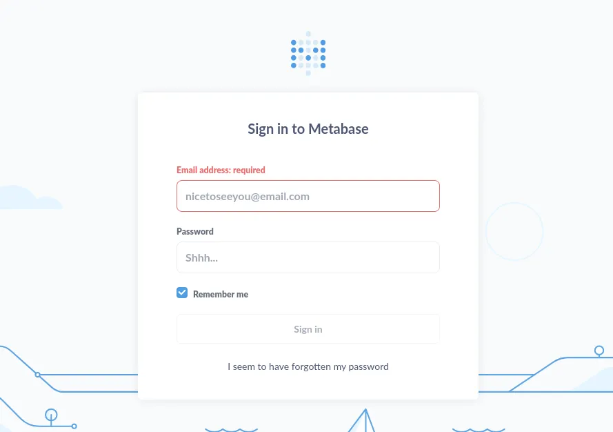 metabase login page