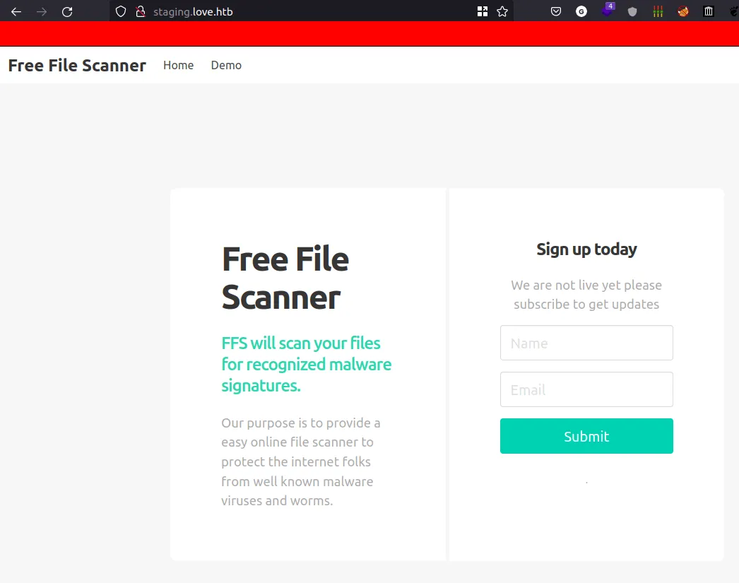 staging.love.htb webpage
