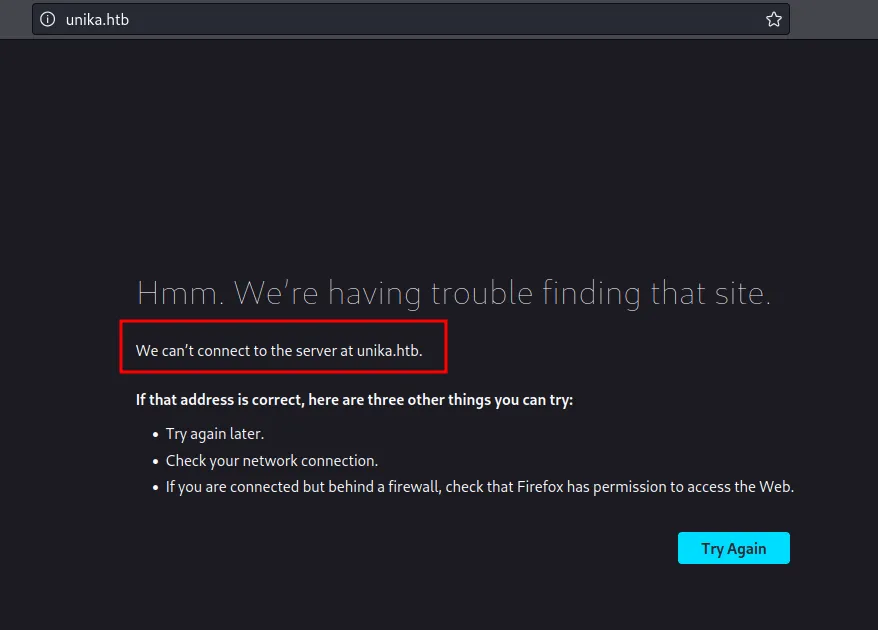 redirect to unika.htb