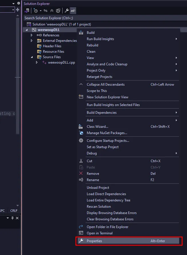 Visual Studio properties